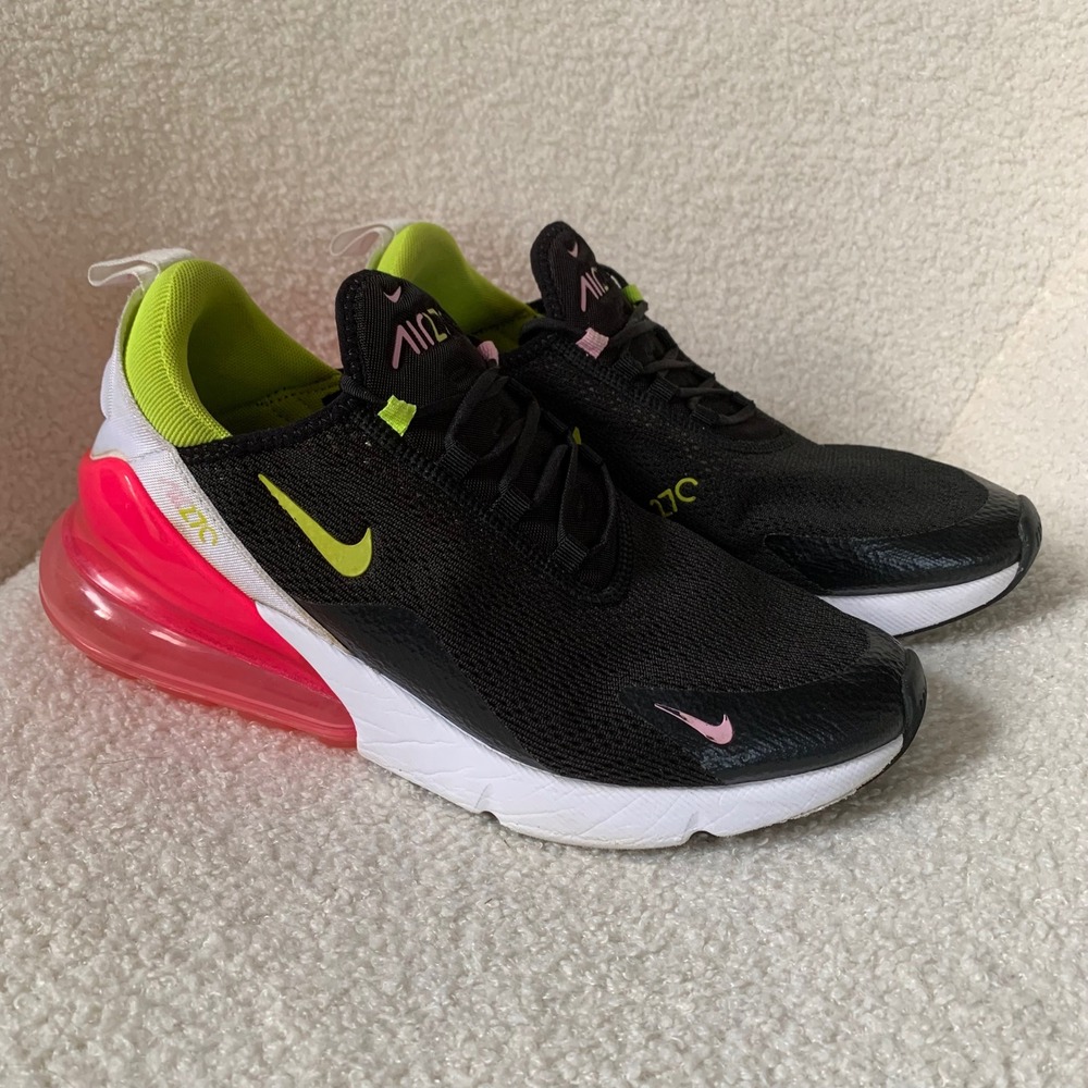 Nike Air Max 270 Sneakers Black Cyber-Pink Rise CI5770-001 Women's Size 9.5